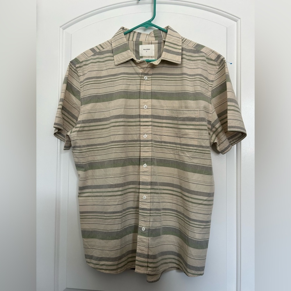 Billy Reid Treme 100% Cotton Button Up Short Sleeve Shirt Size L preppy classic